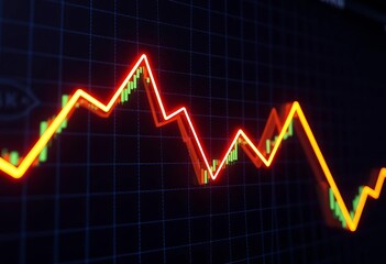 Neon zigzag line fluctuating across stock chart background, price, colorful