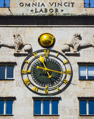 Clock Tower Leipzig Omnia Vincit Labor Close Up 11 05 2025, Leipzig