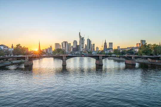 Sunset view of Frankfurt am Main, Hesse, Germany