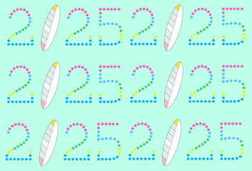 Surfboard pattern, Surfing sport wallpaper, Paddle boards. Conceptual sports illustration. Water sports business, travel, vacation, hobby concepts. 2025 year tag