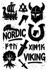 Graffiti Spray Paint Viking & Nordic Symbols – Transparent PNG with Blood Splatter Effect