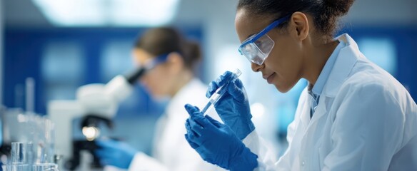 The scientist conducting an experiment in a modern laboratory setting.