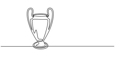 Continuous one line drawing award trophy cup. Single line drawing of trophies isolated on white background, Winner champion concept vector art. Line vector illustration, connected trophy success EPS.