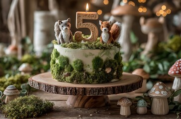 5 Birthday Cake with forest theme