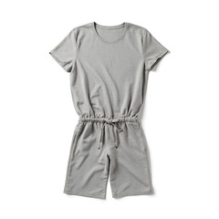 Casual grey romper made of soft fabric laid flat on white background  