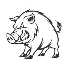 Fototapeta premium Angry Wild Boar Vector Clipart – Aggressive Cartoon Hog Illustration in Black and White