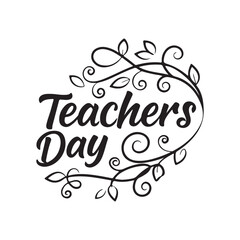 Happy Teachers Day Typography Vector – Handwritten Lettering with Floral Decoration

