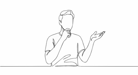 A line drawing of a man confidently delivering a speech. 