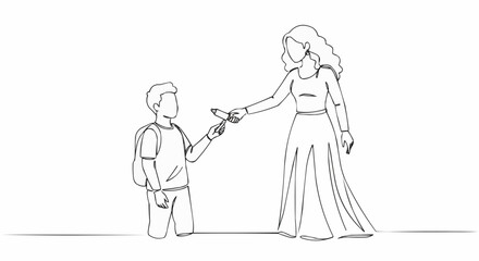 A mother giving a flower to her son, a heartwarming moment of love and affection.