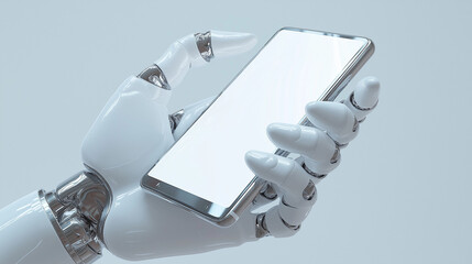 Naklejka premium Robotic arm holding a mobile phone with mockup screen