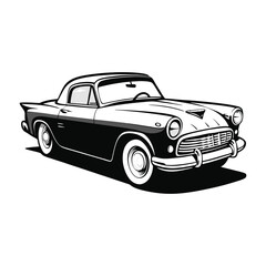 Obraz premium Vintage Classic Car Vector Illustration – Retro Coupe Clipart in Black and White