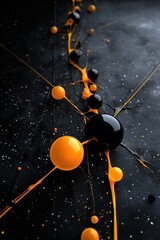Abstract design of orange and black spheres on a dark textured surface