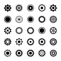 Gear icon set featuring multiple gear shapes and styles

