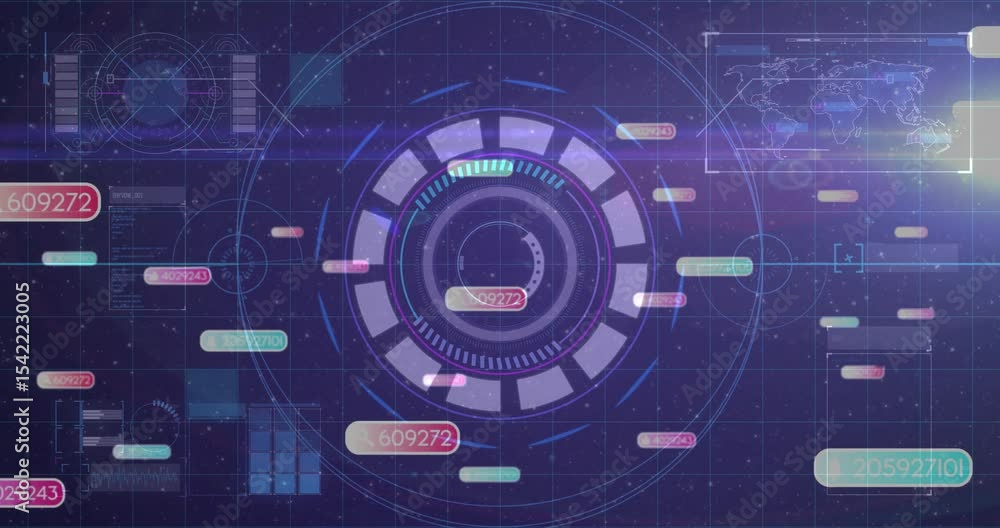 Aufkleber at startup central hud assembling data with pods sliding inward, ring forming for loading
