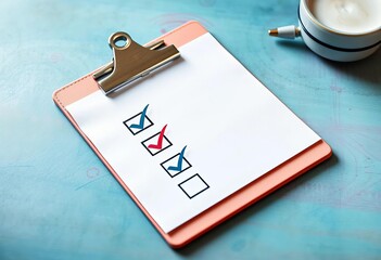 Checklist clipboard with checkmark icons on paper note,  check,  management