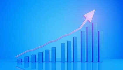 Abstract blue financial graph with upward trending arrow and bar chart,  chart,  trend