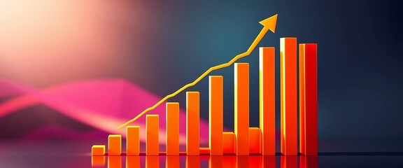 Abstract bar chart rising upward, showcasing successful financial growth,   wealth,   market performance
