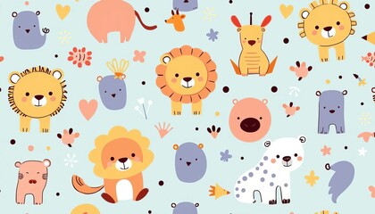 Abstract doodle pattern featuring cute baby animals Perfect for nursery textiles, bear, doodle