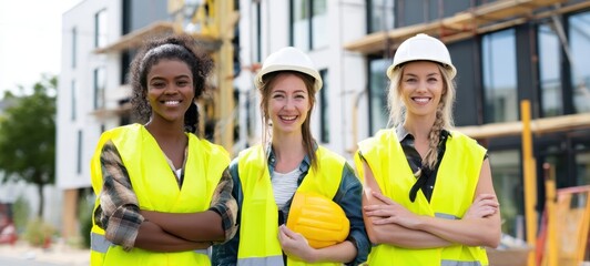 The confident construction team of women showcasing empowerment and teamwork.
