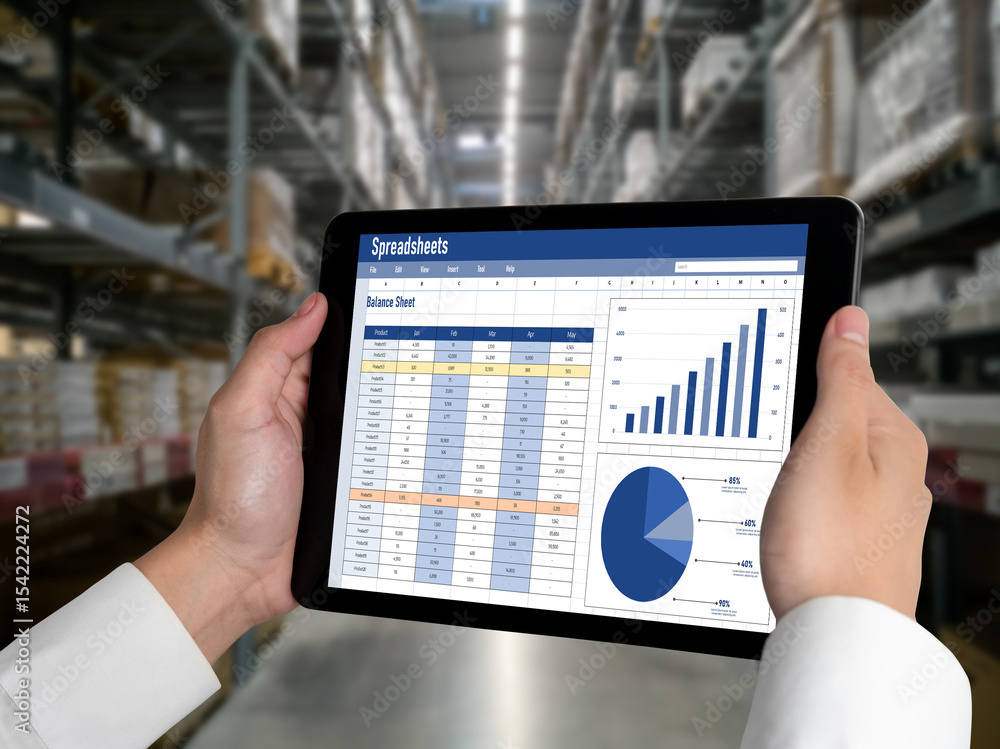 Poster spreadsheet document information financial startup concept. data and graphs in spreadsheet documents