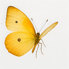 Yellow Butterfly in Flight Angle on White Background