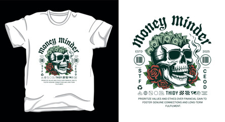 Money minder skull graphic vector t-shirt design print