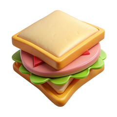 3d cartoon sandwich with ham and lettuce on transparent background
