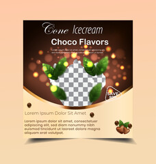 sweet dairy chocolate cone ice cream social food advertisement template