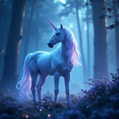 Magical Unicorn in a Mystical Forest at Twilight