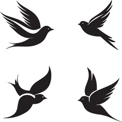 Flying Bird Silhouette Collection. Elegant Swallow Vector Icons for Nature and Freedom Concepts