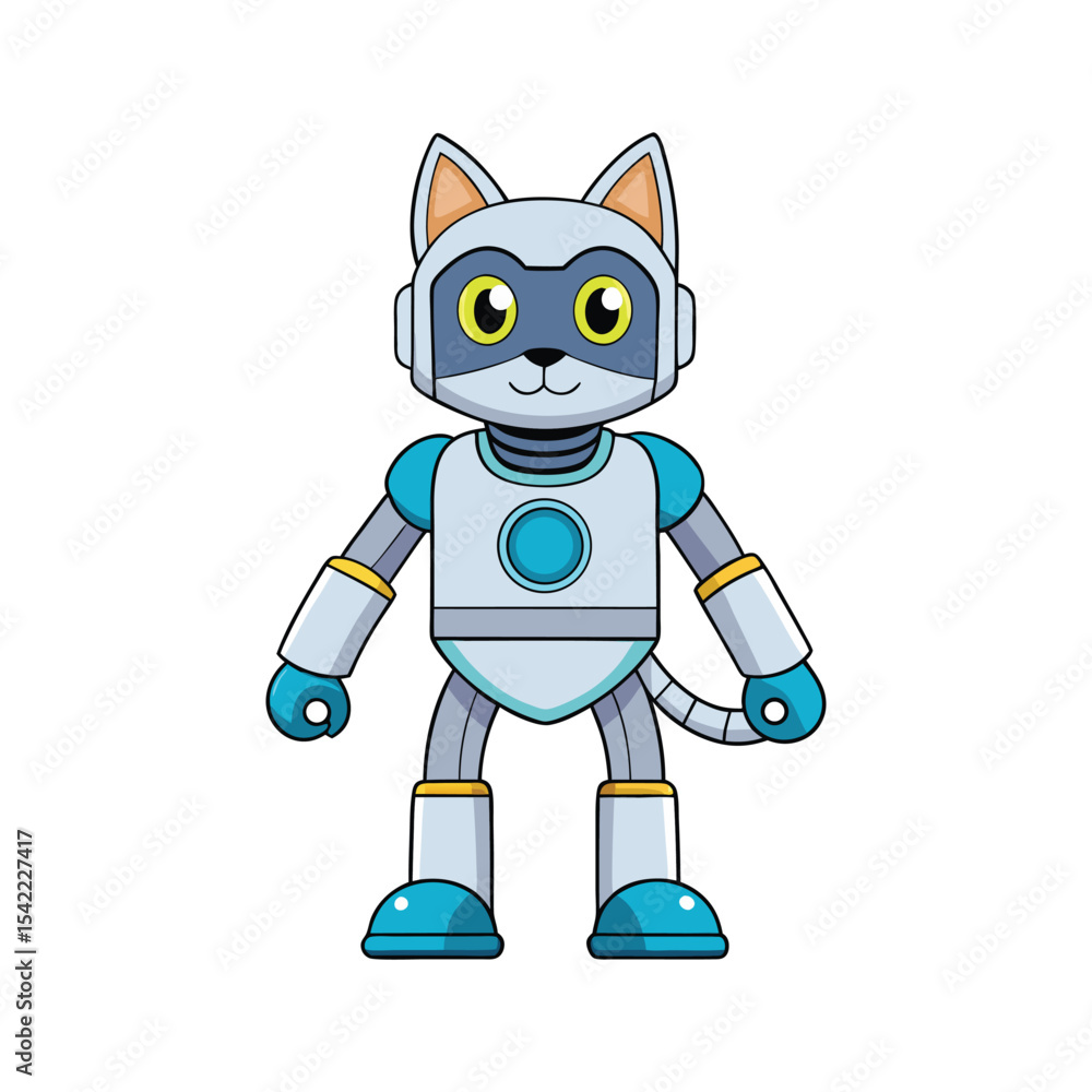 Poster cute vector robot cat illustration on white background a friendly feline android character design fo