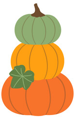 Stacked Pumpkins Illustration.
Three-layer pumpkin outline flat vector design.
Hand drawn Autumn harvest pumpkin and leaves.
Farm fresh pumpkin.
Transparent background. SVG file.