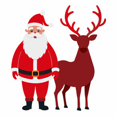 Santa claus and reindeer christmas festive illustration on white background
