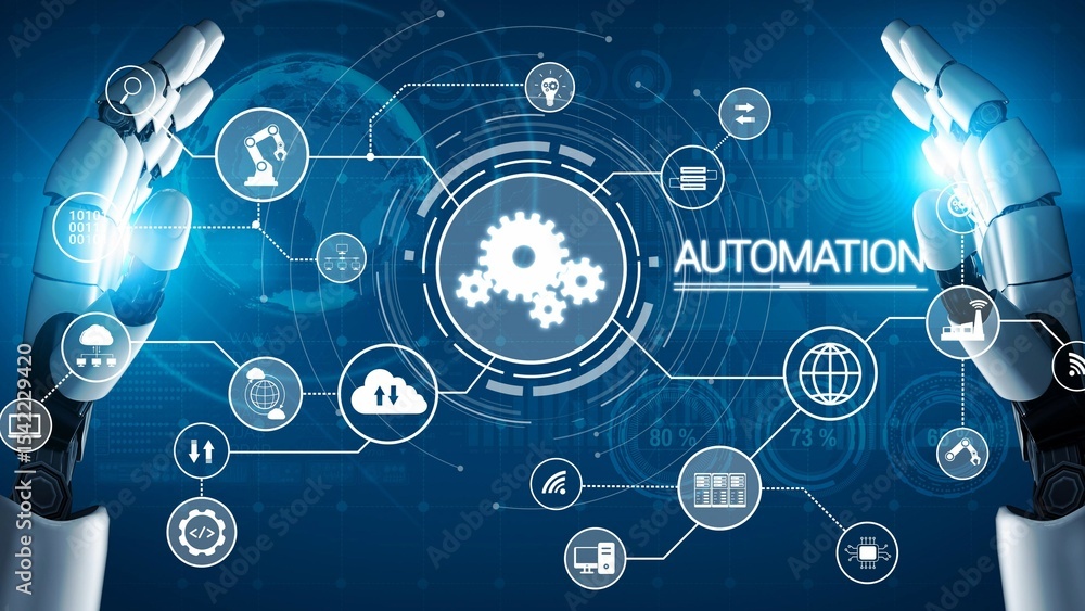 Poster modern automation drives workflow efficiency by connecting systems, people, and data. with intellige