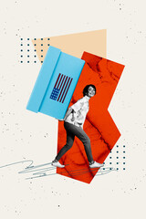 Composite sketch image design artwork collage of young lady walk hold america box economic crisis...