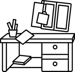 Organized Desk with Planner and Sticky Notes vector silhouette illustration