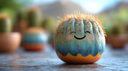 Cute cactus in a pot, happy expression