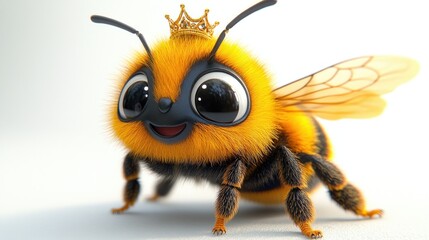 Fototapeta premium Adorable bee with a crown. Cute furry insect