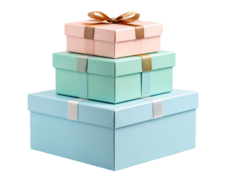 Stack of Gift Boxes in Various Sizes and Colors Transparent Background