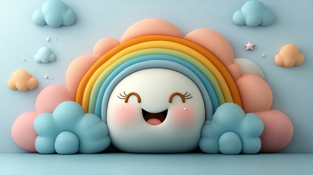 Cute cartoon rainbow and cloud.  A cheerful, stylized illustration