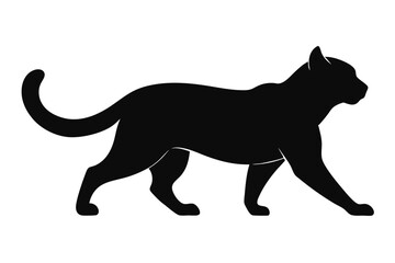 Obraz premium Majestic Black Cat Silhouette Elegant Feline Walking Profile Illustration