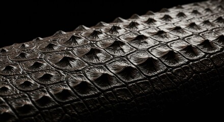 Close-up view of dark brown crocodile leather.  Detailed texture of scales and bumps