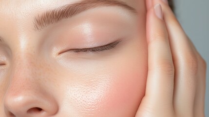 Fototapeta premium Close-up of woman's face with natural makeup and smooth skin highlighting skincare and beauty trends