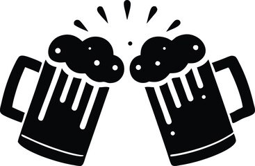 Clink beer mug,  Two beer mug cheers  black silhouette vector