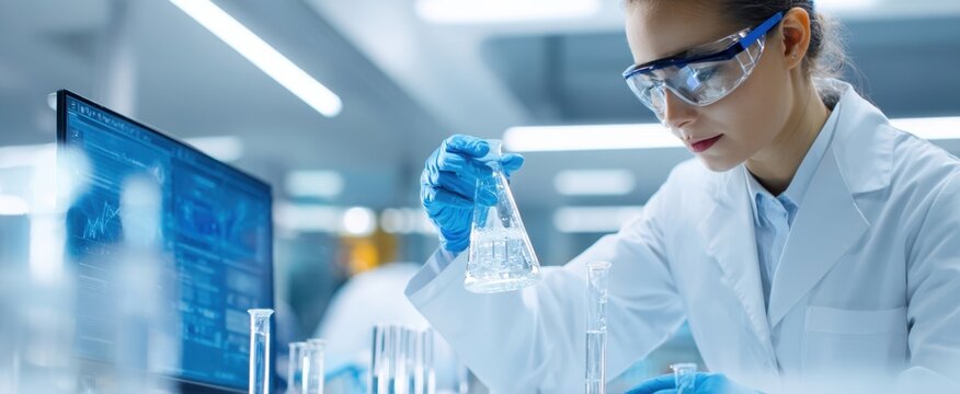 The scientist conducting an experiment in a modern laboratory environment.