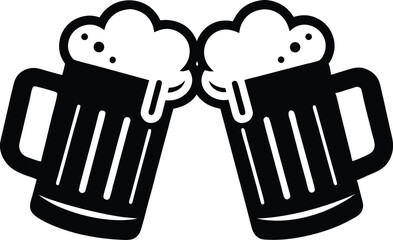 Clink beer mug,  Two beer mug cheers  black silhouette vector