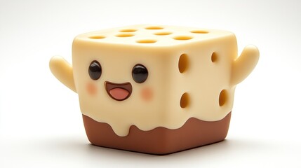 Cute cartoon cheese cube with happy expression