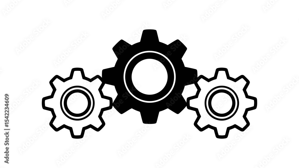 Poster interlocking gears outline and solid vector icons - teamwork process symbol