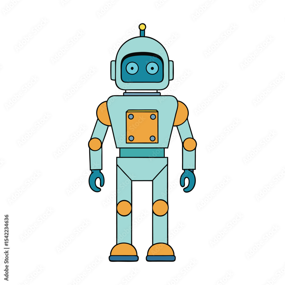 Poster flat vector robot illustration on white background a friendly android character design for technolog