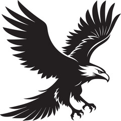 Flying eagle vector illustration with outstretched wings in black silhouette style